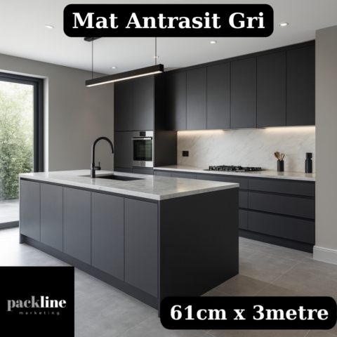 Mat Antrasit Gri Yapışkanlı Folyo Mutfak Dolap ve Mobilya Kaplama Folyosu 61CMX3M