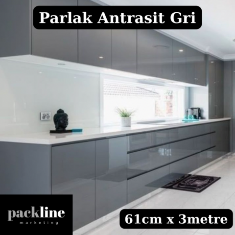 Parlak Antrasit Gri Yapışkanlı Folyo Mutfak Dolap ve Mobilya Kaplama Folyosu 61CMX3M