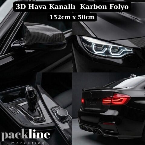 Hava Kanallı 3D Siyah Karbon Fiber Kaplama Folyosu 152cm x 50cm