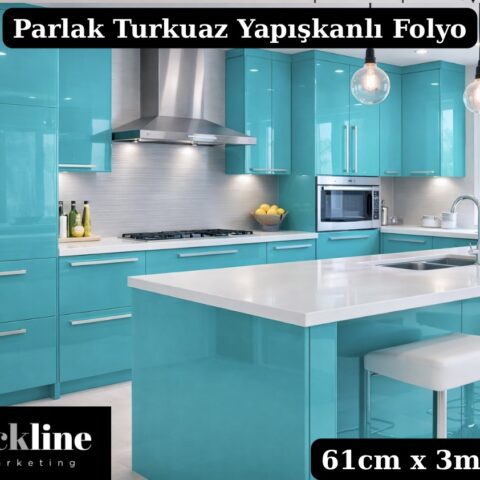 Parlak Turkuaz Mutfak Dolap ve Mobilya Kaplama Folyosu 61cm x 3m