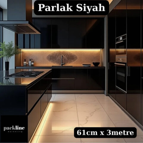 Parlak Siyah Yapışkanlı Folyo Mutfak Dolap ve Mobilya Kaplama Folyosu 61CMX3M