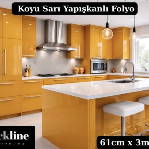 Parlak Koyu Sarı Yapışkanlı Folyo Mutfak Dolap ve Mobilya Kaplama Folyosu 61cm x 3m