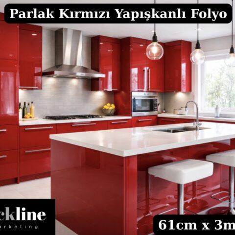 Parlak Kırmızı Yapışkanlı Folyo Mutfak Dolap ve Mobilya Kaplama Folyosu 61cm x 3m