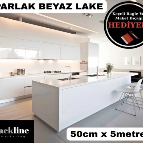 Parlak Beyaz Yapışkanlı Folyo Mutfak Dolap Ve Mobilya Kaplama Folyosu 50cm x 5mt