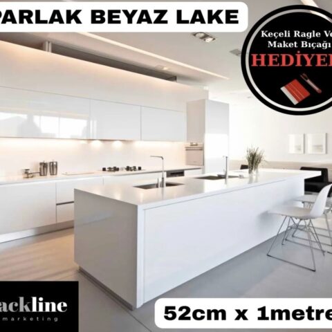 Parlak Beyaz Yapışkanlı Folyo Mutfak Dolap Ve Mobilya Kaplama Folyosu 52cm x 1mt