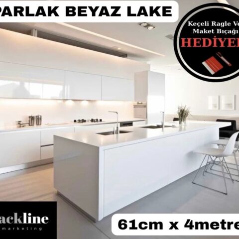 Parlak Beyaz Yapışkanlı Folyo Mutfak Dolap Ve Mobilya Kaplama Folyosu 61cm x 4mt